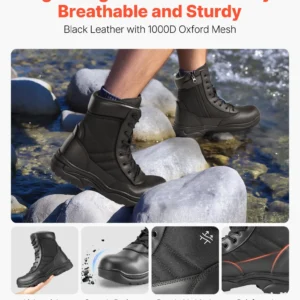 VEVOR Men's Military Tactical Boots, 203 mm Combat Hiking Work Boots, Lightweight & Breathable Side Zipper Mens Motorcycle Interceptor Trooper Boot, for Outdoor Security Mountaineering, UK Size 9.5